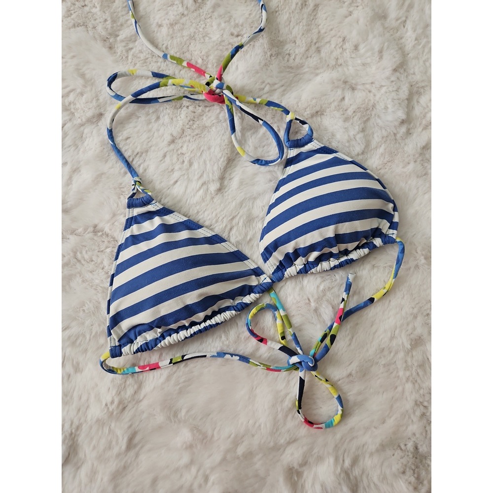 Abercrombie & Fitch Blue White Striped Triangle Bikini Top Small Swim